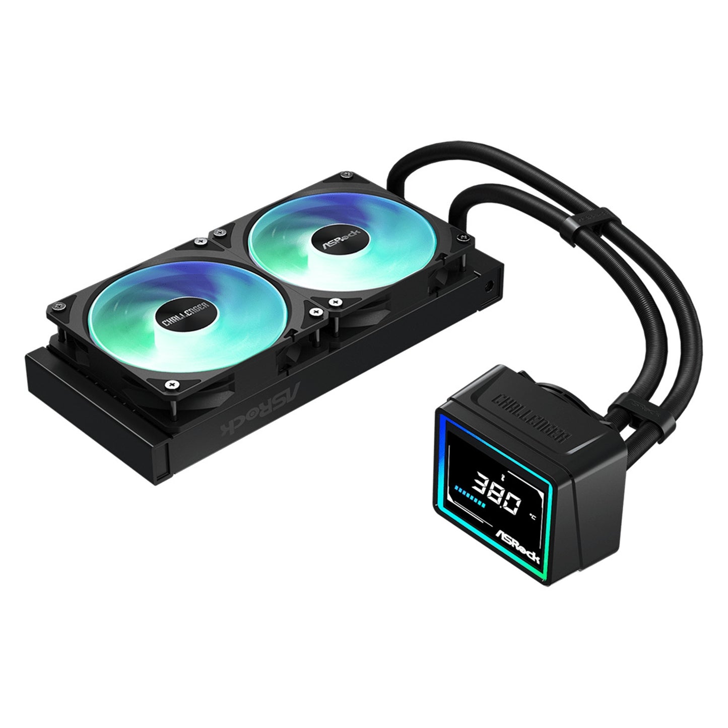 ASRock Challenger 240 Digital AIO Liquid CPU Cooler - Black, ARGB Fans, Display
