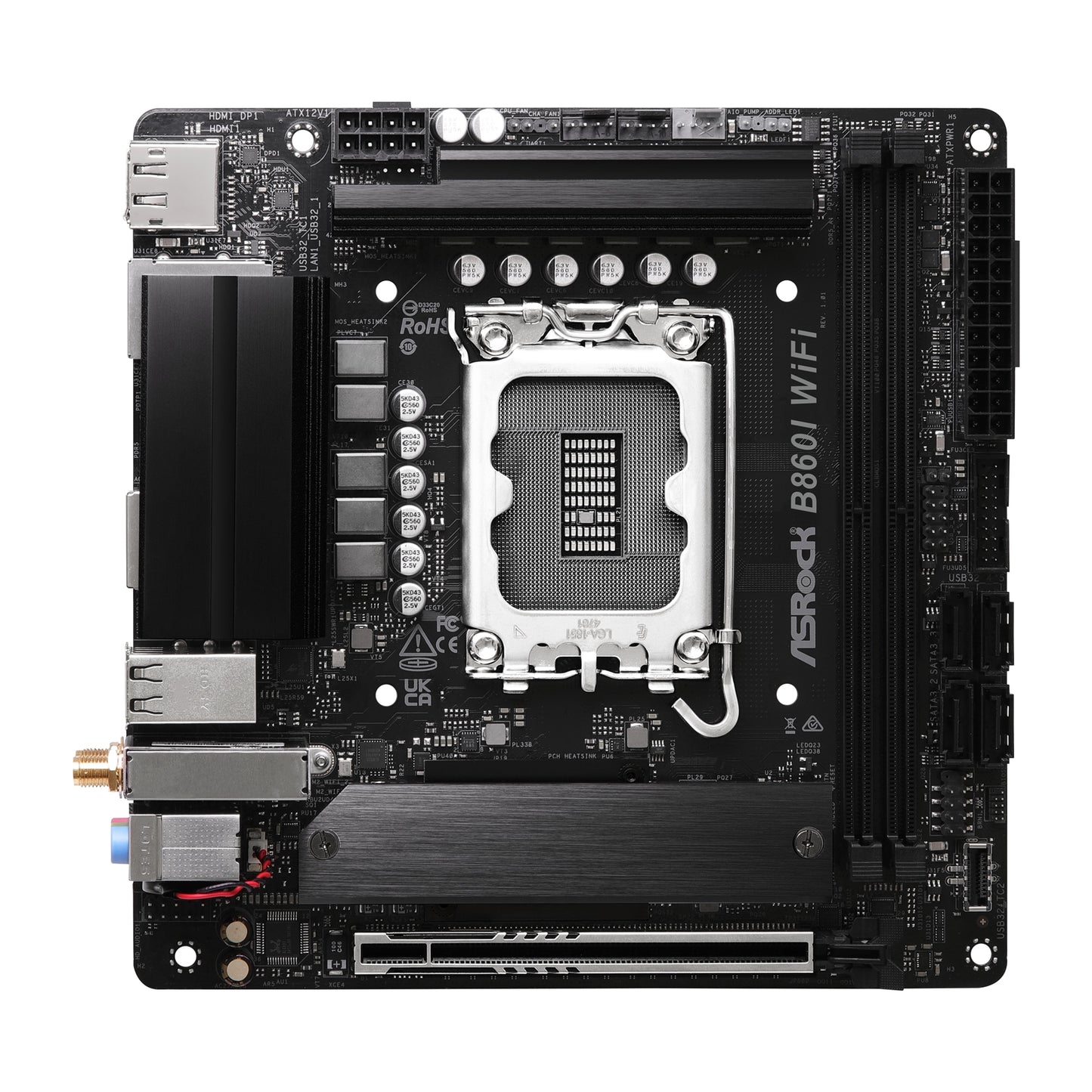 ASRock B860I WiFi Intel 1851 Socket Motherboard mITX 2x DDR5 Slots 2x M.2 Socket