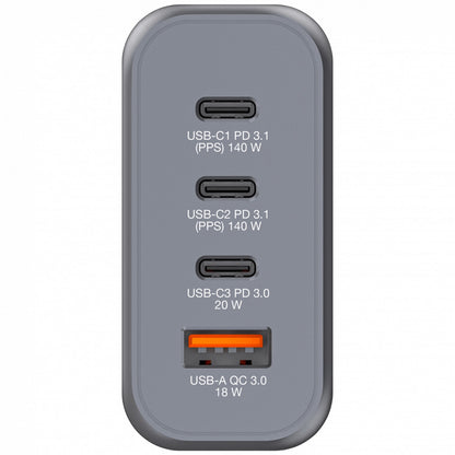 Verbatim GNC-140 GaN Charger 140W, 2x USB-C PD 140W/ USB-C PD 20W/ USB-A QC 3.0