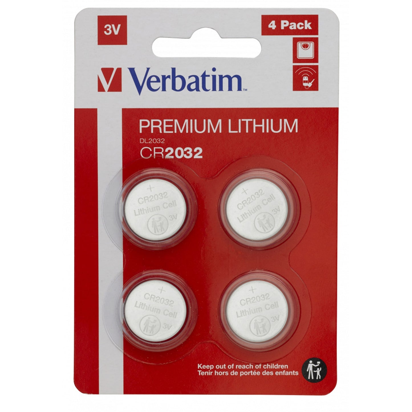 Verbatim (49533) CR2032 Battery Lithium 3V 4 Pack