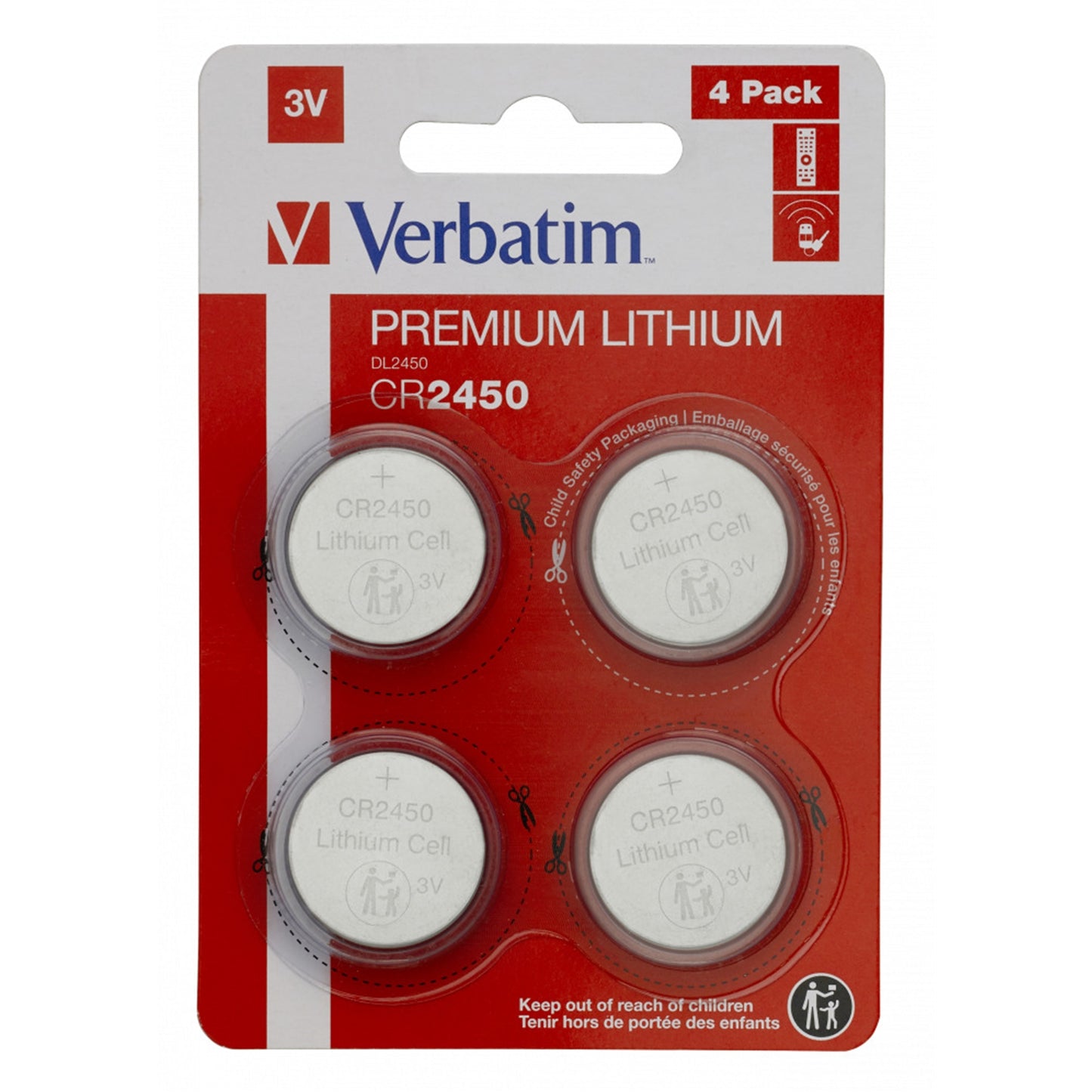 Verbatim (49535) CR2450 Battery Lithium 3V 4 Pack