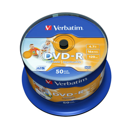 Verbatim (43533) DVD-R 16X 4.7GB 50 Pack Spindle Wide Inkjet Printable No ID