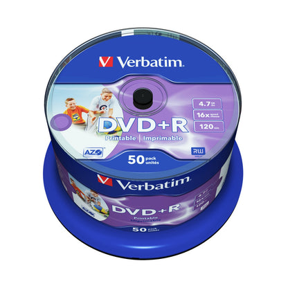 Verbatim (43512) DVD+R 16X 4.7GB 50 Pack Spindle Wide Inkjet Printable No ID