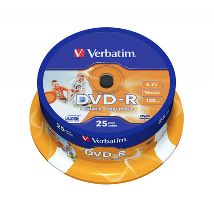 Verbatim DVD-R Wide Inkjet Printable ID Branded 25 Pack Spindle 4.7GB 16X
