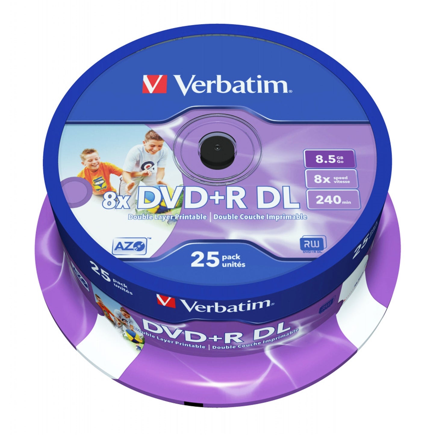 Verbatim (43667) DVD+R Double Layer 8.5GB 8X Wide Printable 25 Pack Spindle No ID
