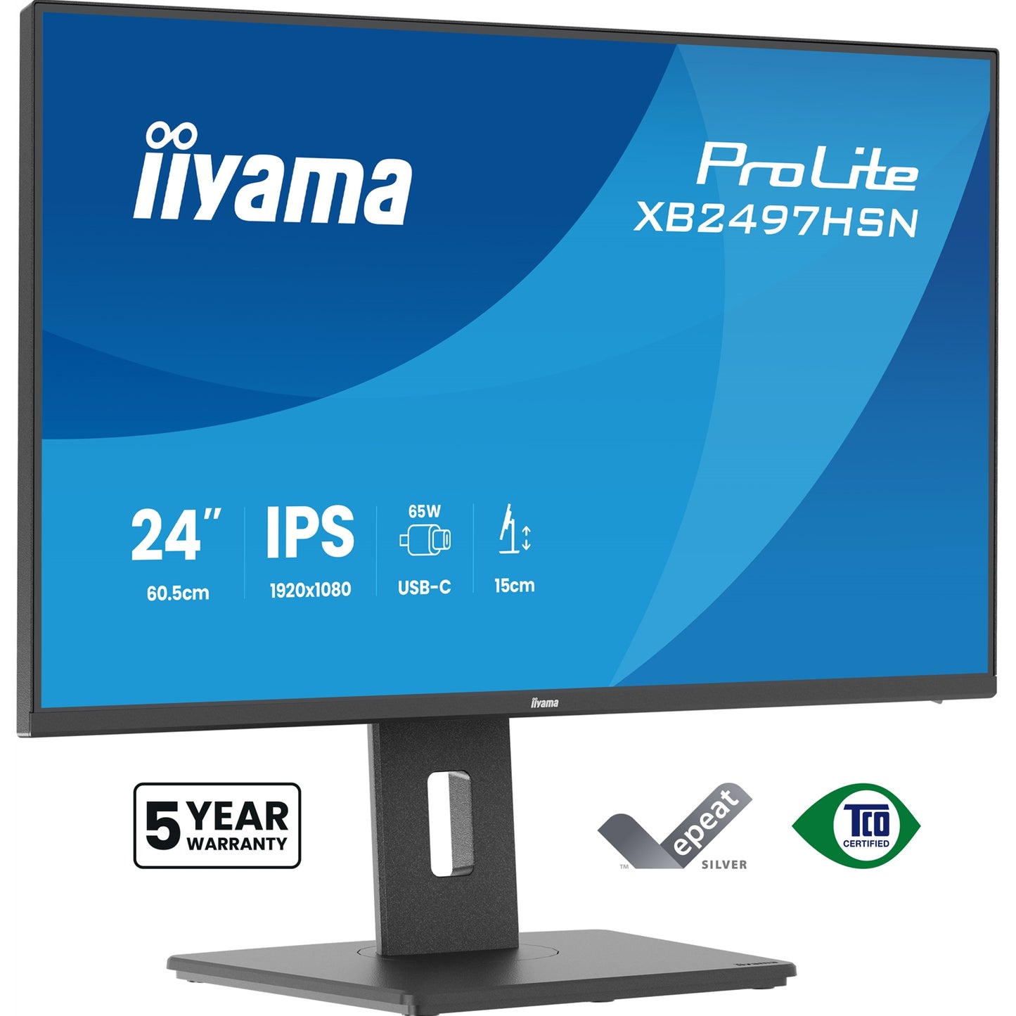 iiyama XB2497HSN-B1 24 Inch Computer Monitor, IPS LCD USB-C Dock Display