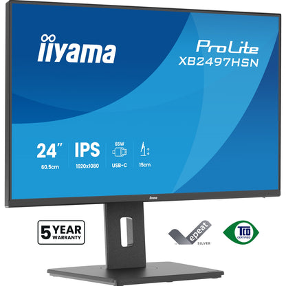 iiyama XB2497HSN-B1 24 Inch Computer Monitor, IPS LCD USB-C Dock Display