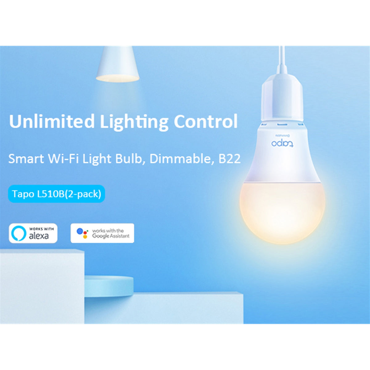 TP-Link Tapo B22 L510B Dimmable Smart Light Bulb - 2 Pack
