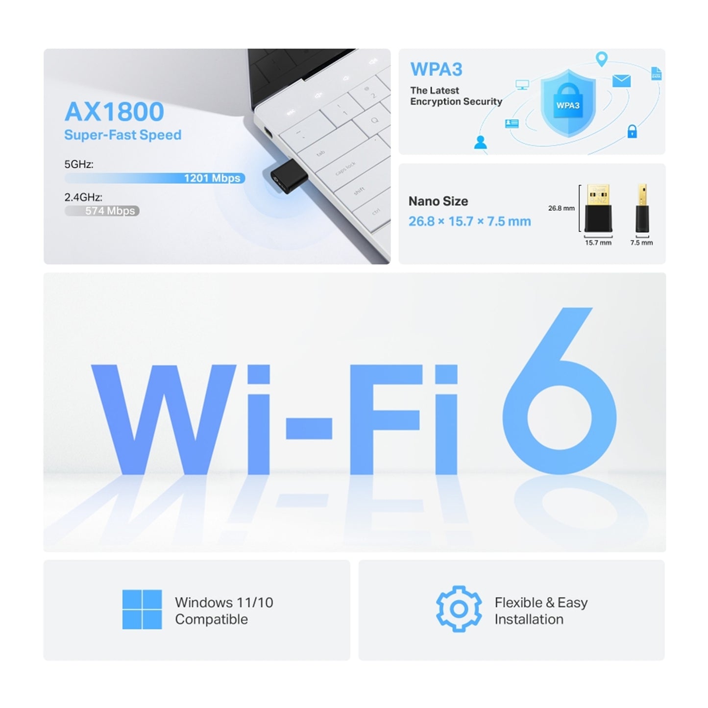 TP-Link Archer TX20U Nano AX1800 Nano Dual Band Wi-Fi 6 USB Adapter