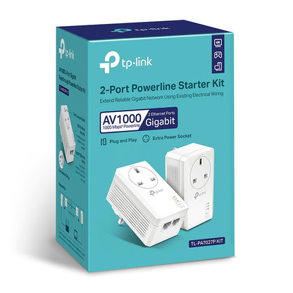 TP-Link TL-PA7027P KIT AV1000 2-Port Gigabit Pass-through Powerline Starter Kit