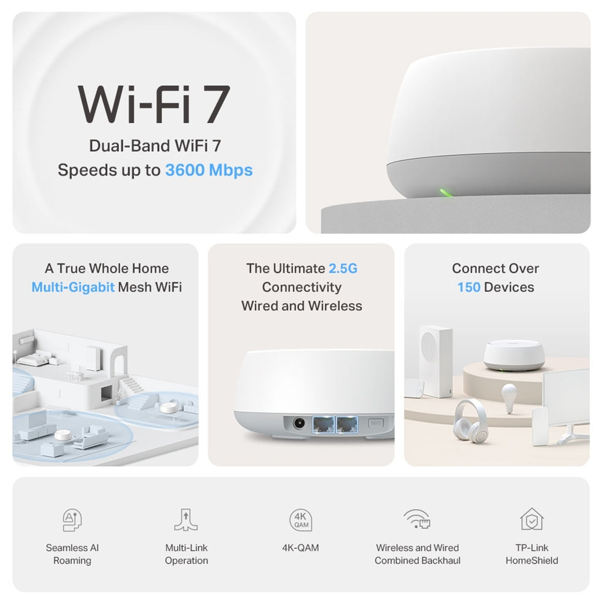 TP-Link Deco BE25 BE3600 Home Mesh Wi-Fi 7 System, 2.5G Multi Gigabit - 3 Pack