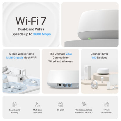 TP-Link Deco BE25 BE3600 Home Mesh Wi-Fi 7 System, 2.5G Multi Gigabit - 3 Pack
