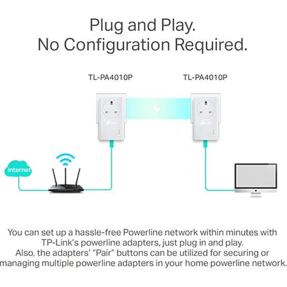 TP-Link TL-PA4010P KIT 600M Powerline AC Pass-through Twin Pack