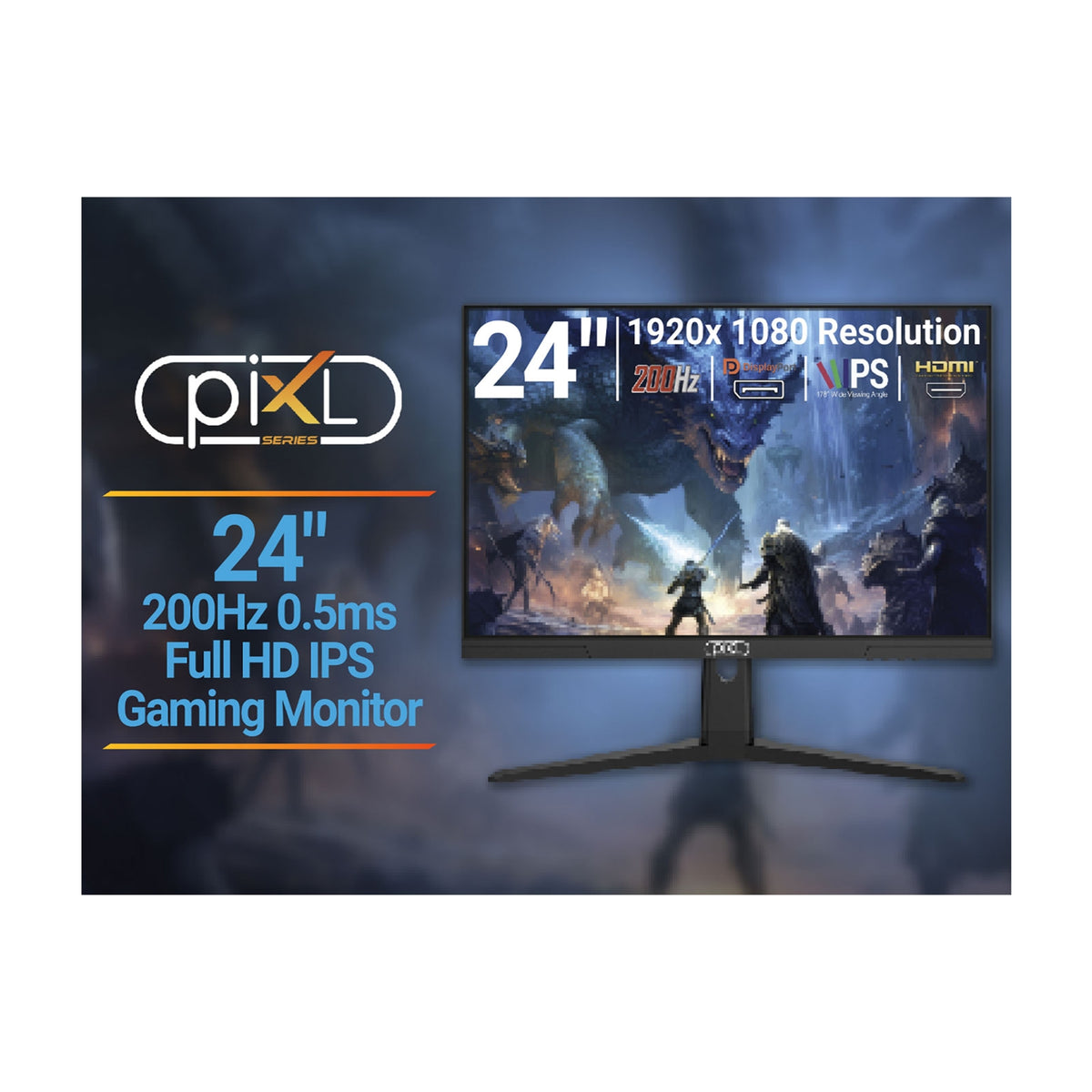 piXL X-Series GS24IDPHA 24.5 Inch Full HD IPS Gaming Monitor, 200Hz, 0.5ms