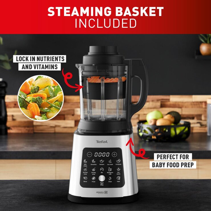 Tefal PerfectMix 2in1 Blender & Soup Maker with Removable Blades Steaming Basket
