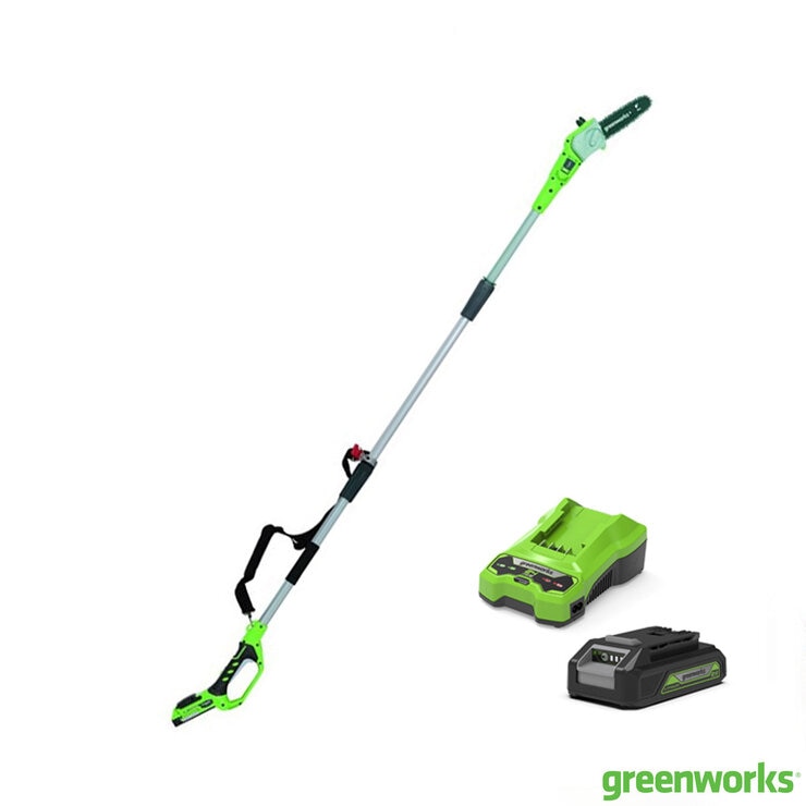 Greenworks 24V 20cm Cordless Pole Saw  1 x 24V (2Ah) Battery and Charger Bundle