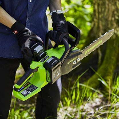 Greenworks 48V 36cm Cordless Brushless Chainsaw with 2 Batteries & Dual Charger