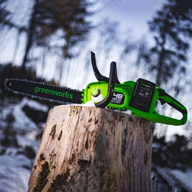Greenworks 48V 36cm Cordless Brushless Chainsaw with 2 Batteries & Dual Charger