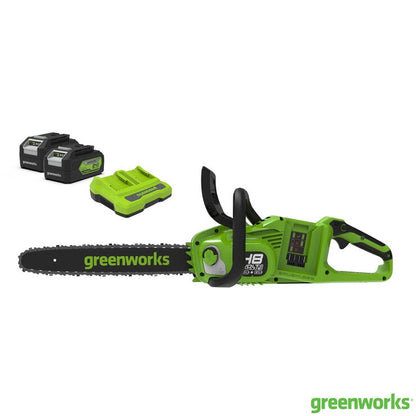 Greenworks 48V 36cm Cordless Brushless Chainsaw with 2 Batteries & Dual Charger