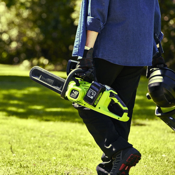 Greenworks 48V 36cm Cordless Brushless Chainsaw with 2 Batteries & Dual Charger