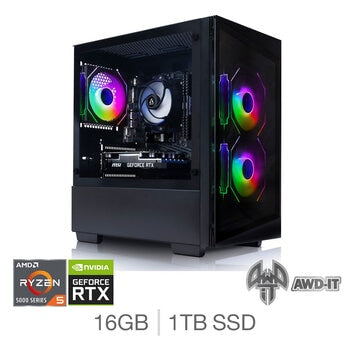 AWD-IT Defiant 3 Gaming Desktop PC, AMD Ryzen 5, 16GB RAM, 1TB SSD, RTX 3050