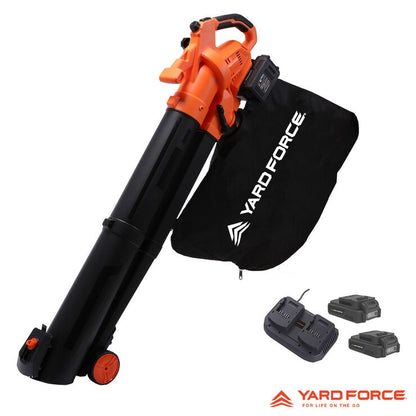 Yard Force 40V Blower Vacuum  2 x 20V (4Ah) Battery & Twin Charger Bundle