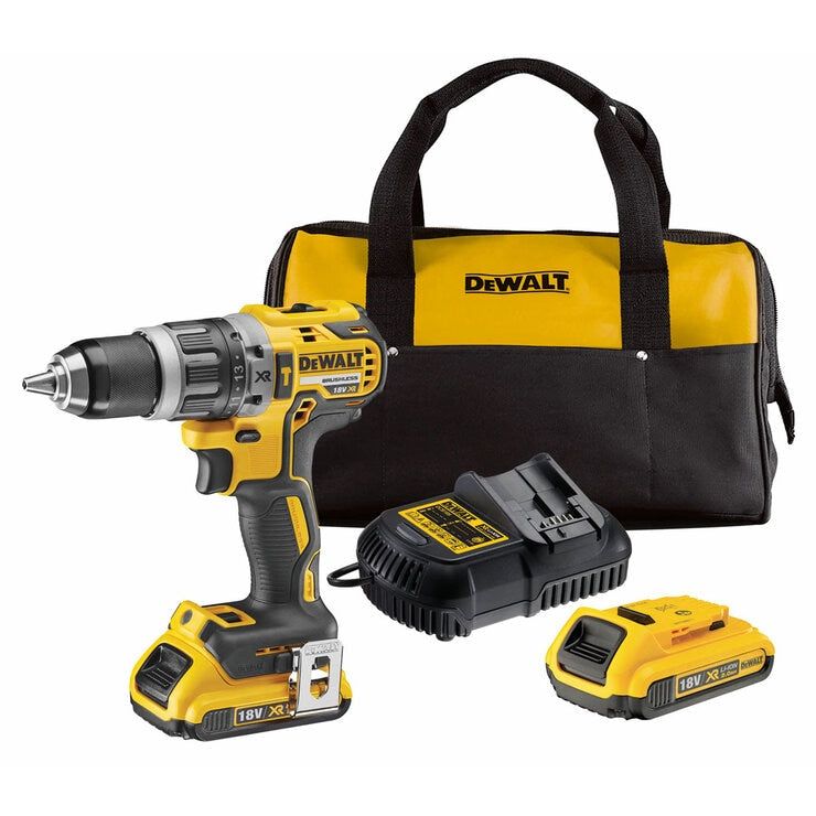 DEWALT Brushless Hammer Drill Driver Kit - With 2x Batteries, Kit Bag & Charger