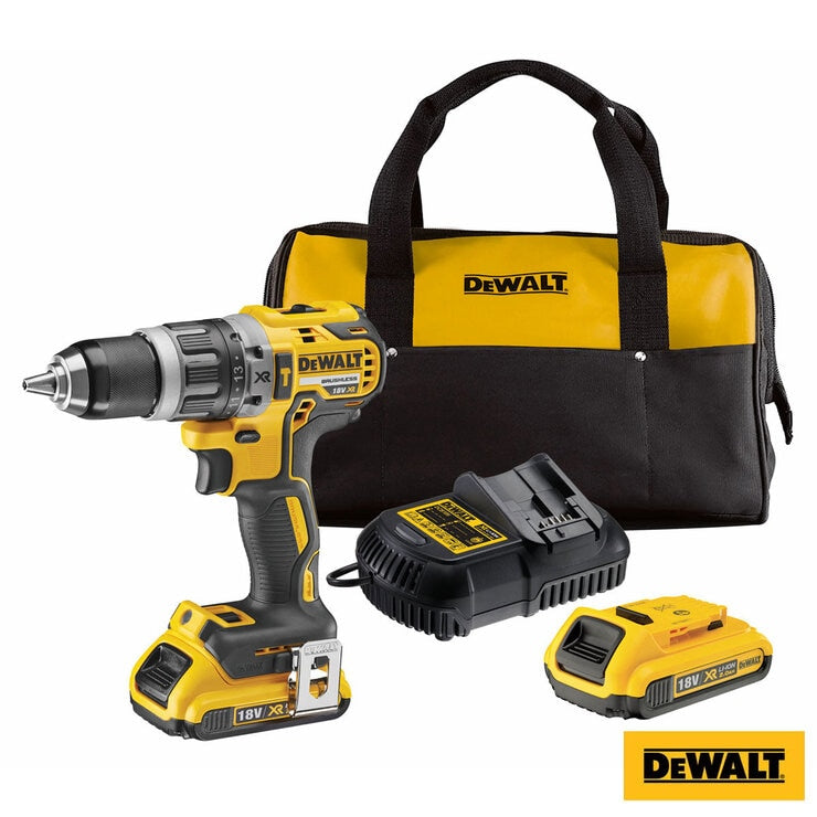 DEWALT Brushless Hammer Drill Driver Kit - With 2x Batteries, Kit Bag & Charger