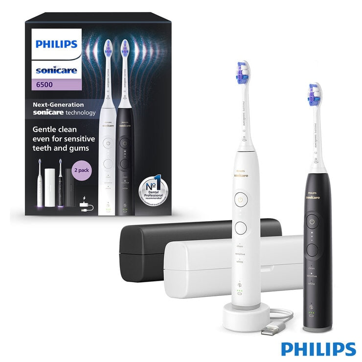 Philips Sonicare 6500 Series Electric Toothbrush, Dual Pack in Black & White