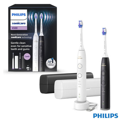 Philips Sonicare 6500 Series Electric Toothbrush, Dual Pack in Black & White