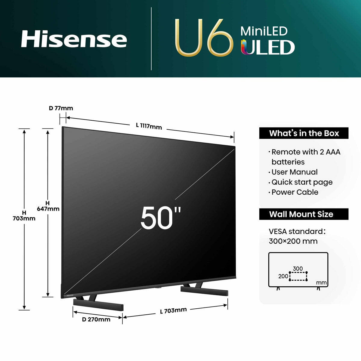 Hisense 50U6NQTUK 50 Inch Mini-LED Freely Smart TV