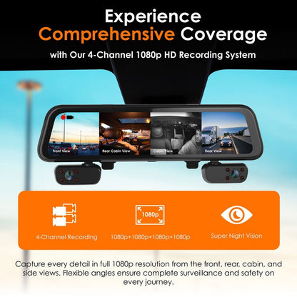 Rexing M4 4-Channel 12 Inch Touch Screen Mirror Dash Cam
