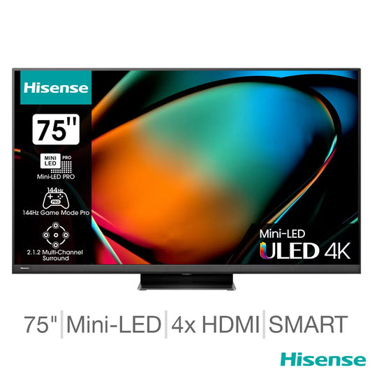 Hisense 75U8KQTUK 75 Inch Mini LED 4K UHD Smart TV 5-Year Warranty