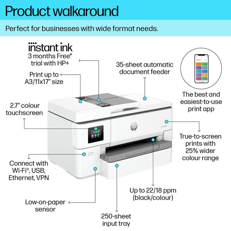 HP OfficeJet PRO 9720E A3 All in One Wireless Printer