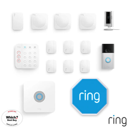 Ring 13 Piece Alarm 2 Full Home Kit with Siren, Indoor Camera and Video Doorbell