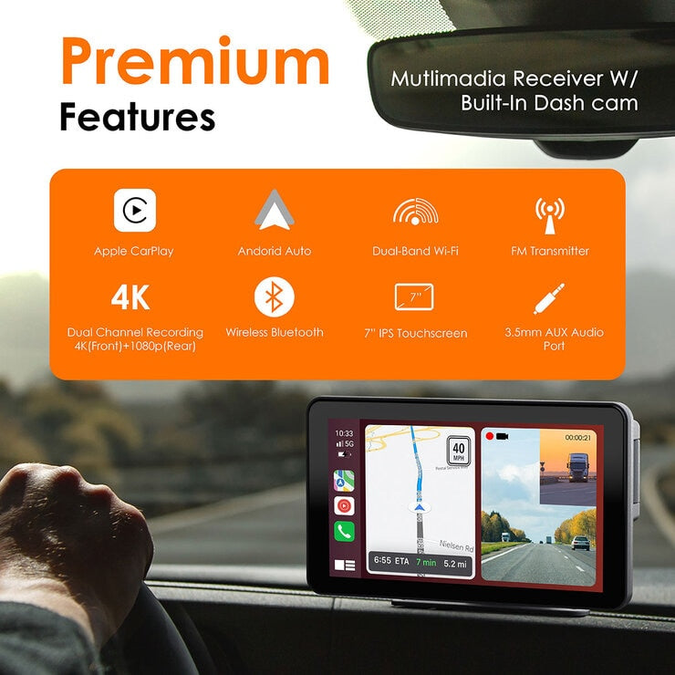 Rexing Wireless Multimedia Receiver CPDuo-7 - CarPlay + Android Auto + Dash Cam