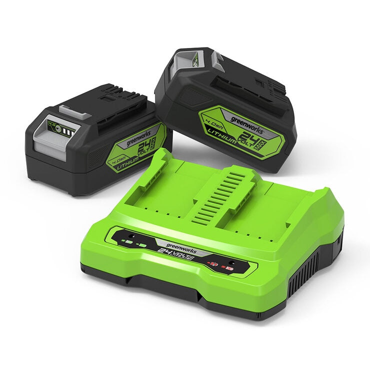 Greenworks 48V 36cm Cordless Lawn Mower & 24V 25cm Line Trimmer Bundle