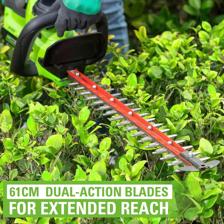 Greenworks 24V 61cm Cordless Brushless Hedge Trimmer with Battery & Charger