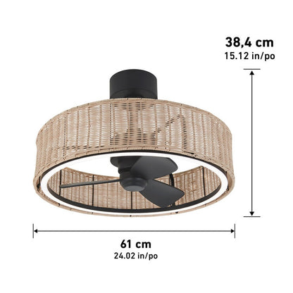 Artika Kalani 24 Inch (61cm) Rattan Fan Light with Remote Control