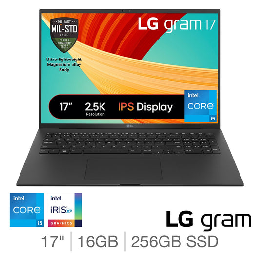 LG Gram, Intel Core i5, 16GB RAM, 256GB SSD, 17 Inch Laptop, 17Z90RU-G.AP52A1