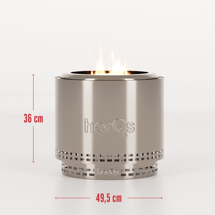 HerQs Blaze 50cm Wood Burning Stainless Steel Fire Pit Bundle