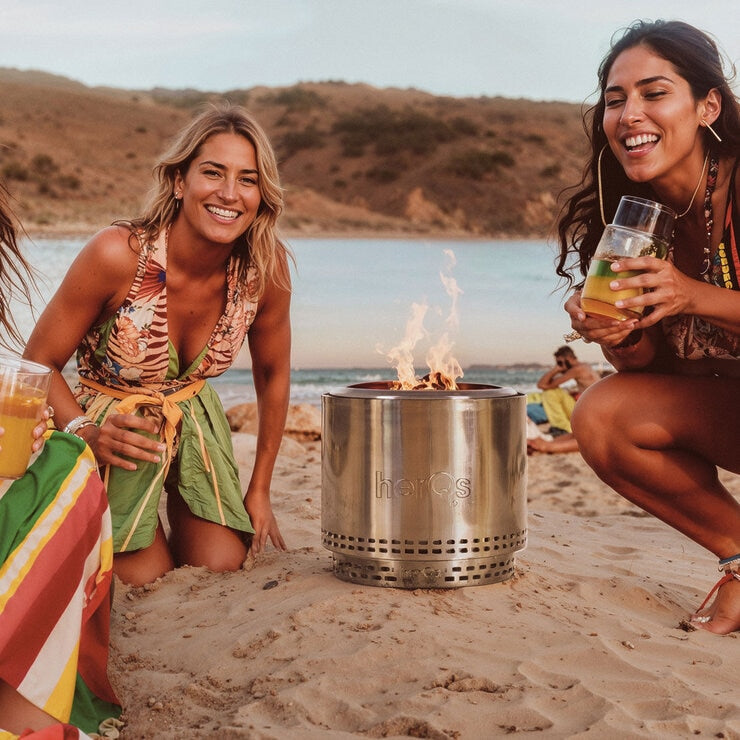 HerQs Blaze 50cm Wood Burning Stainless Steel Fire Pit Bundle