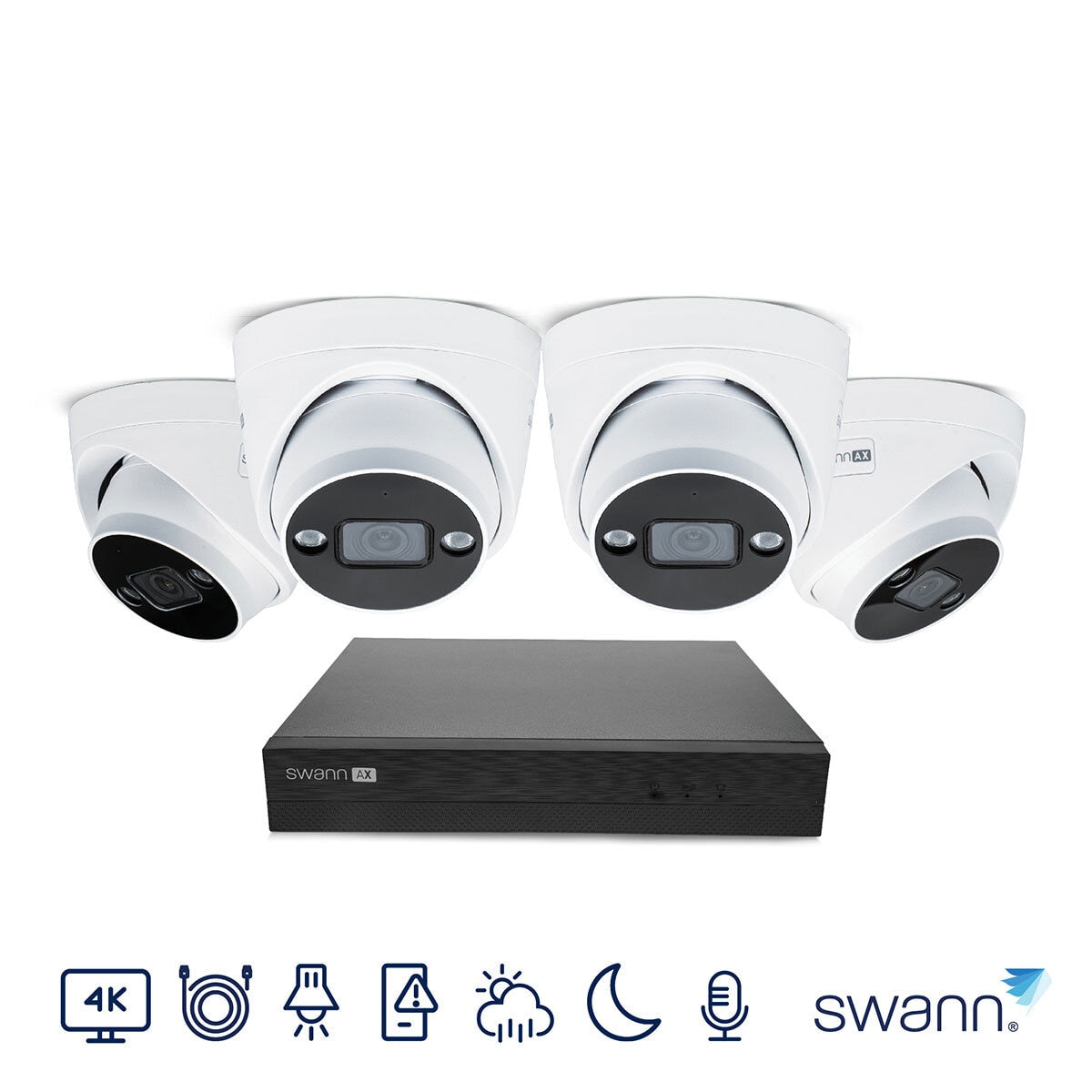Swann 4K NVR 8 x Channel / 4 x NHD-ADVANXB Dome Cameras with 1TB HDD