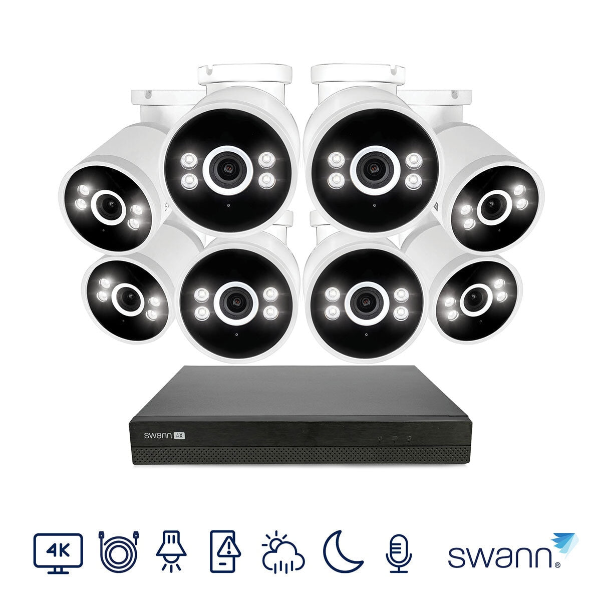Swann 4K NVR 16 x Channel / 8 x NHD-ADVANXB Bullet Cameras with 2TB HDD