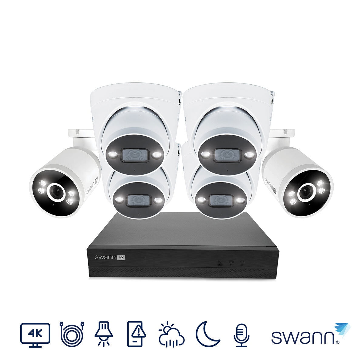 Swann 4K Network Video Recorder 1TB 8x Channel / 4x Dome Cameras & 2x Bullet Cam