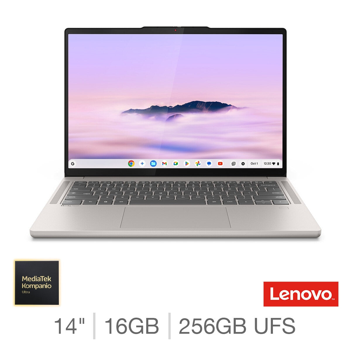 Lenovo Chromebook Plus Laptop, MediaTek Ultra, 16GB, 256GB, 14 Inch, 83MY0004UK
