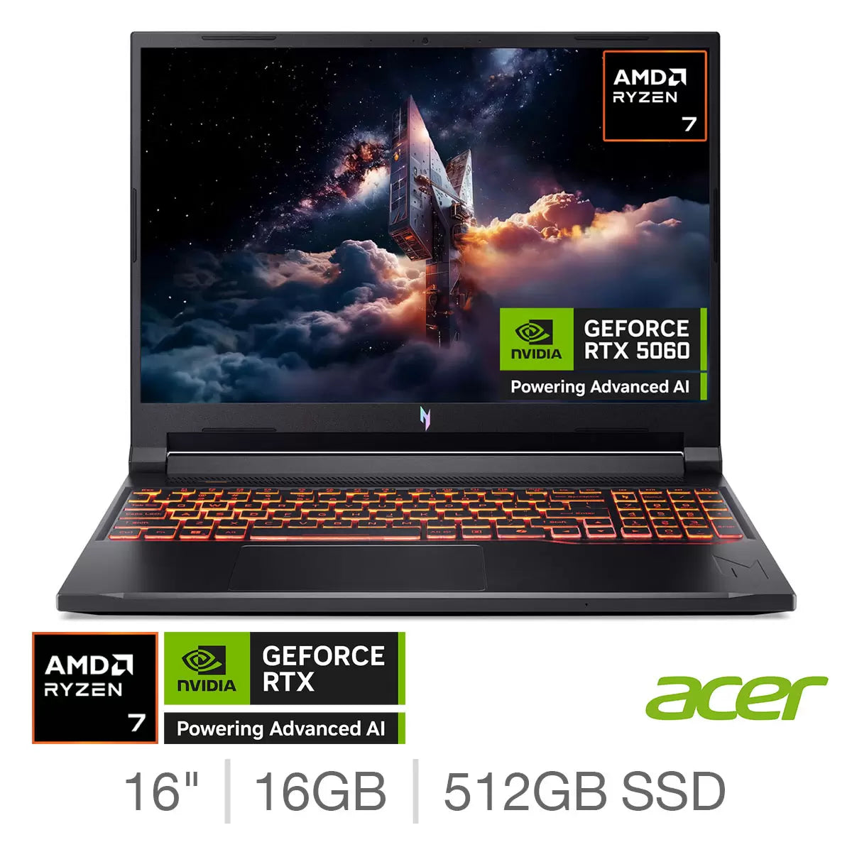 Acer Nitro V16 AI Gaming Laptop 16 Inch AMD Ryzen 7 16GB 512GB GeForce RTX 5060