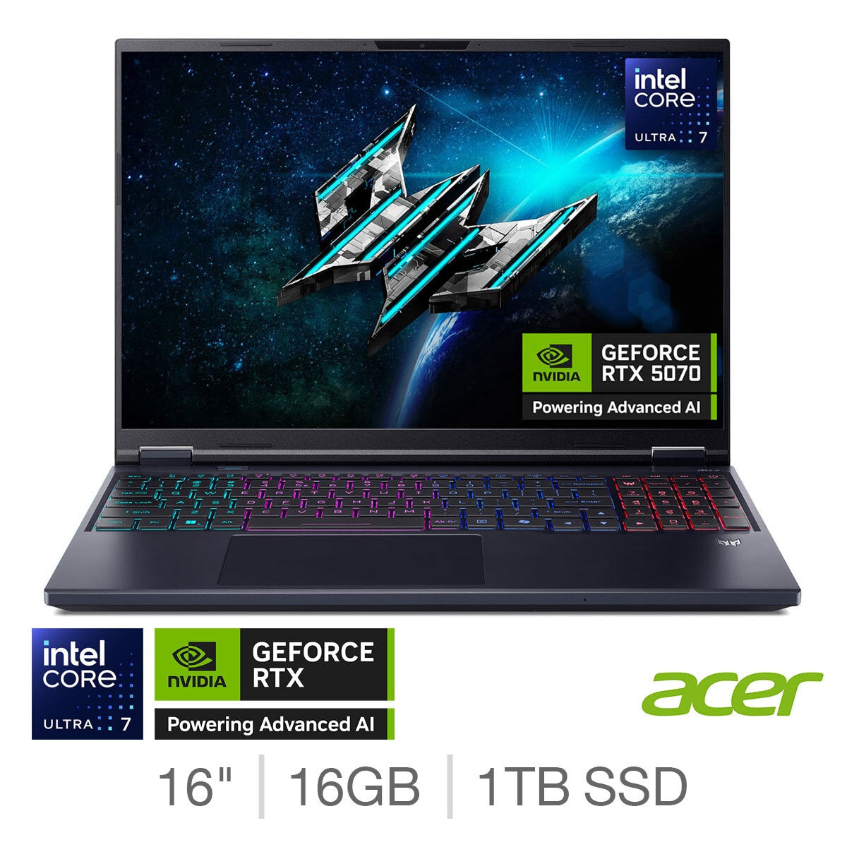 Acer Predator Helios NEO 16 AI Gaming Laptop, 16 Inch Ultra 7 16GB 1TB RTX5070