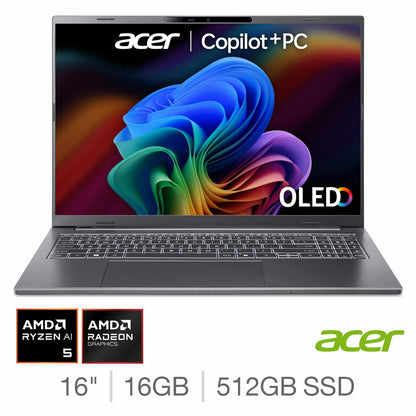 Acer Aspire 16 AI Laptop, 16 Inch Copilot+ PC AMD Ryzen AI 5, 16GB RAM 512GB SSD