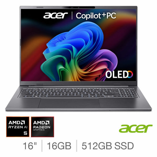 Acer Aspire 16 AI Laptop, 16 Inch Copilot+ PC AMD Ryzen AI 5, 16GB RAM 512GB SSD